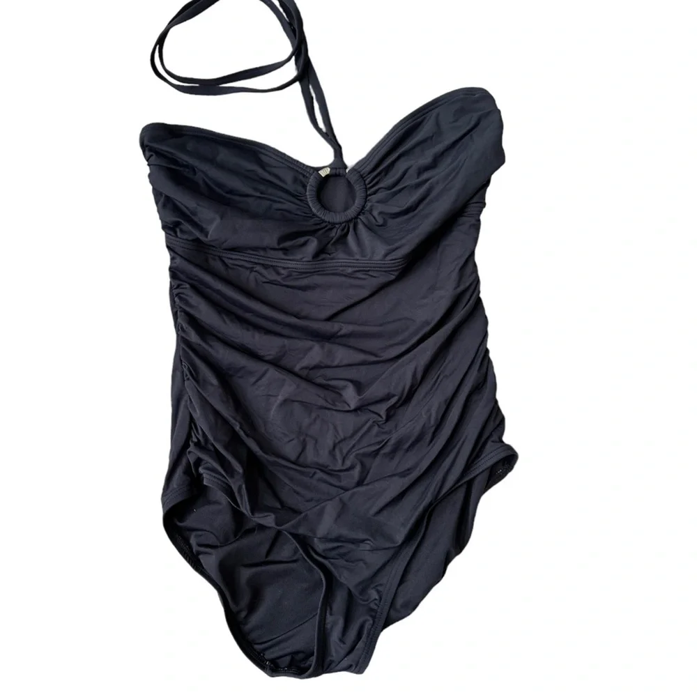 Michael Kors‎ Michael Halter Logo Ring One Piece Swimsuit in Black Size: 10